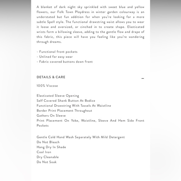 NWT~UFT🌸Spell & The Gypsy🌸Folk Town Playdress Winter Garden size Small (UT 21) - Picture 12 of 13